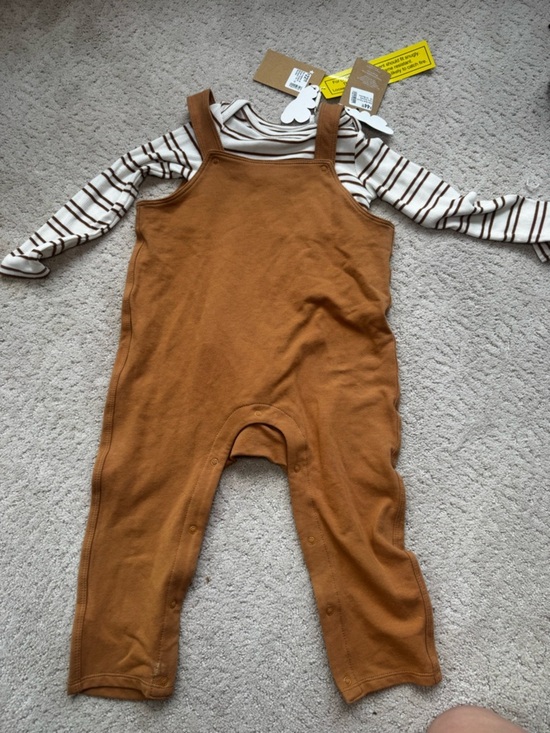 Angel Dear Other - NWT Angel Dear Rust Brown Romper with Cream and Brown Striped Tee - 18-24M
